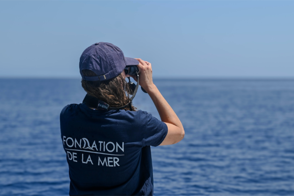 Fondation de la Mer team member observing the ocean during a field mission